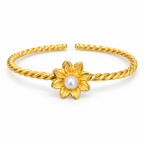 Dahlia Pearl Twist Cuff Bracelet