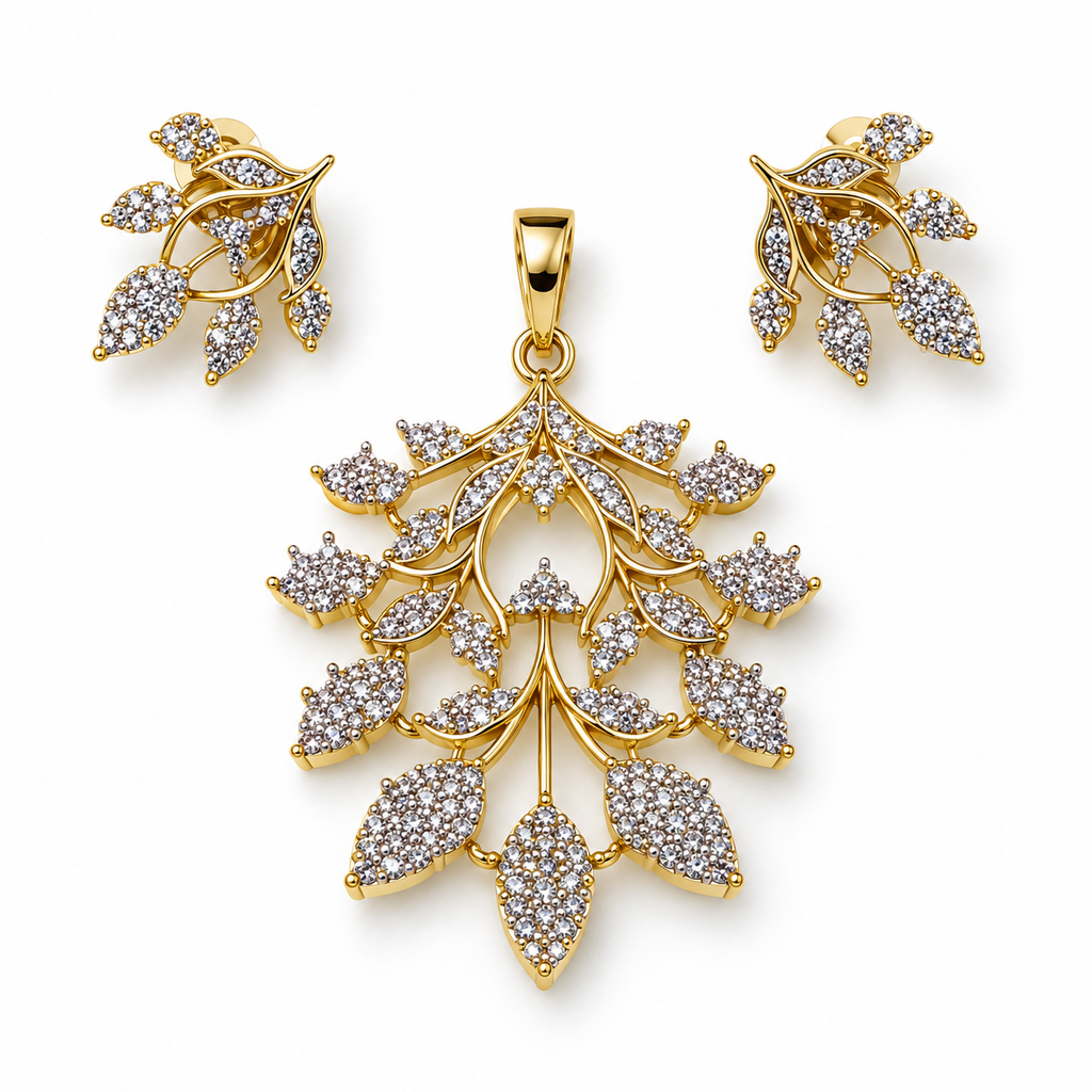 Elowen Leaf Cascade Pendant & Earring Set