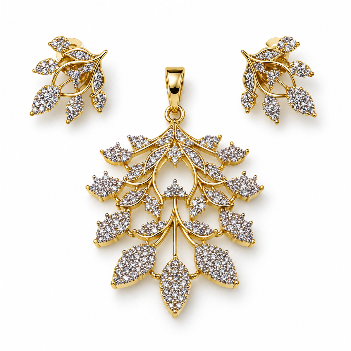 Elowen Leaf Cascade Pendant & Earring Set