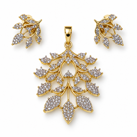 Elowen Leaf Cascade Pendant & Earring Set