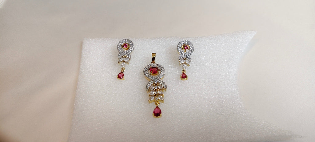 Roselle Ribbon Drop Pendant & Earring Set – real photo 6