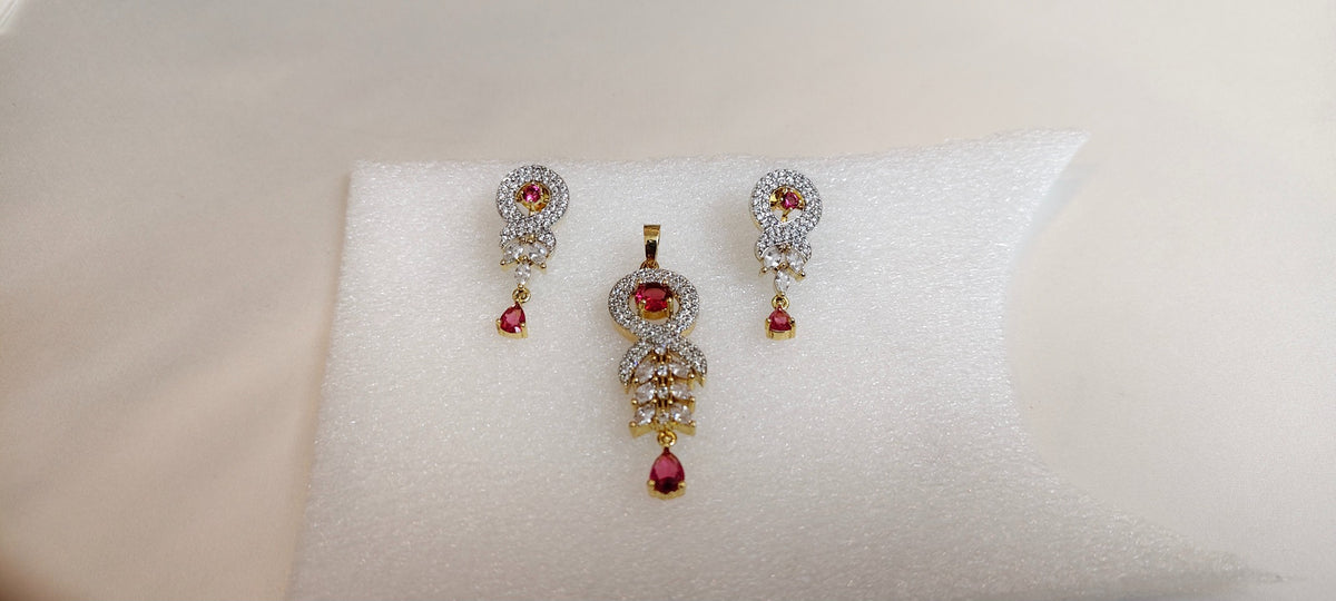 Roselle Ribbon Drop Pendant & Earring Set – real photo 6