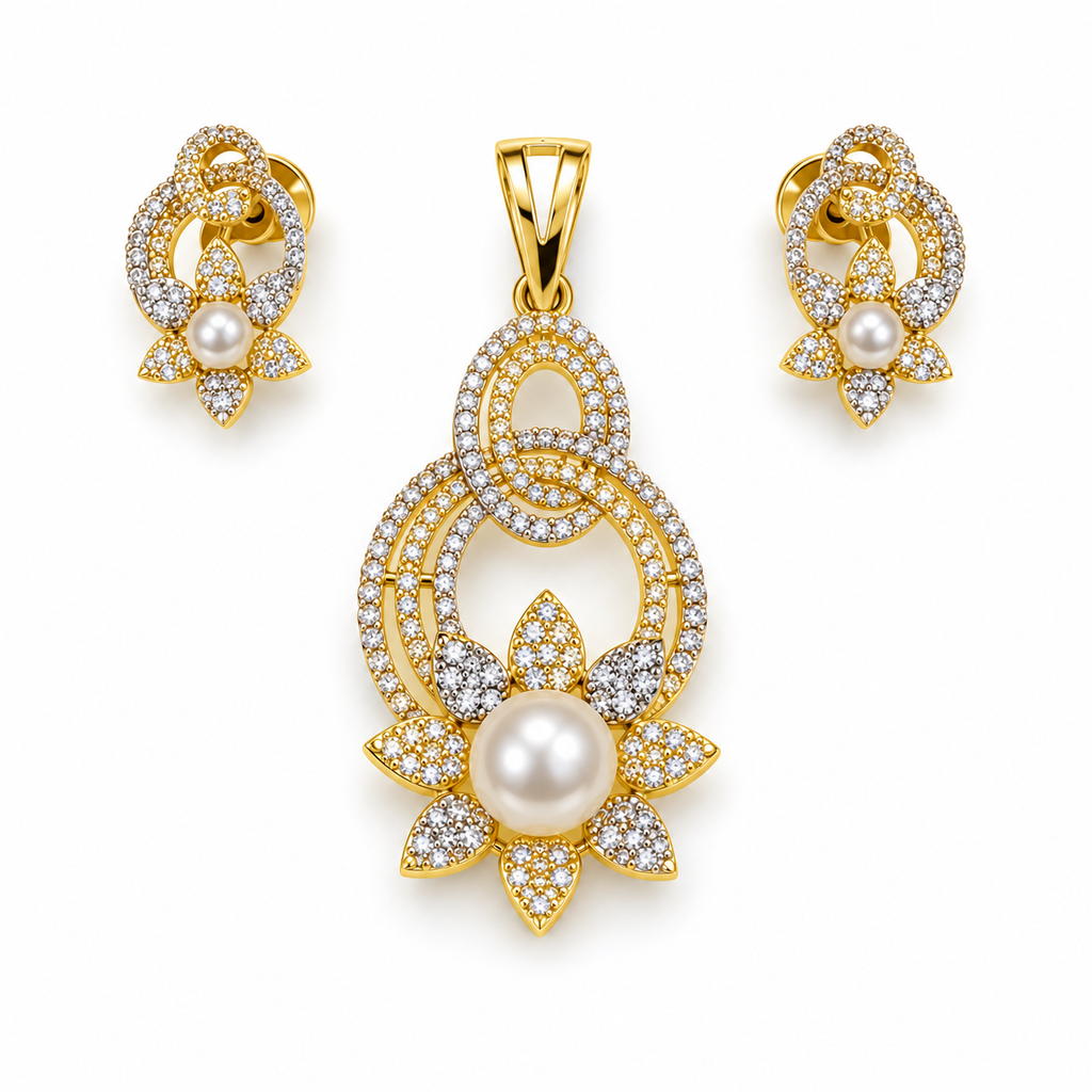 Odette Pearl Bloom Pendant & Earring Set
