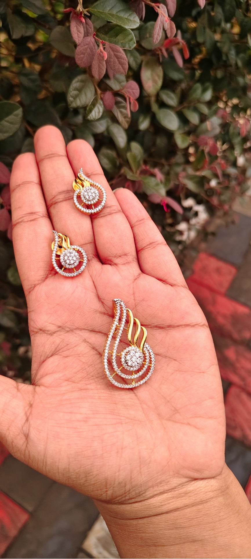 Calista Flame Pendant & Earring Set – real photo 8